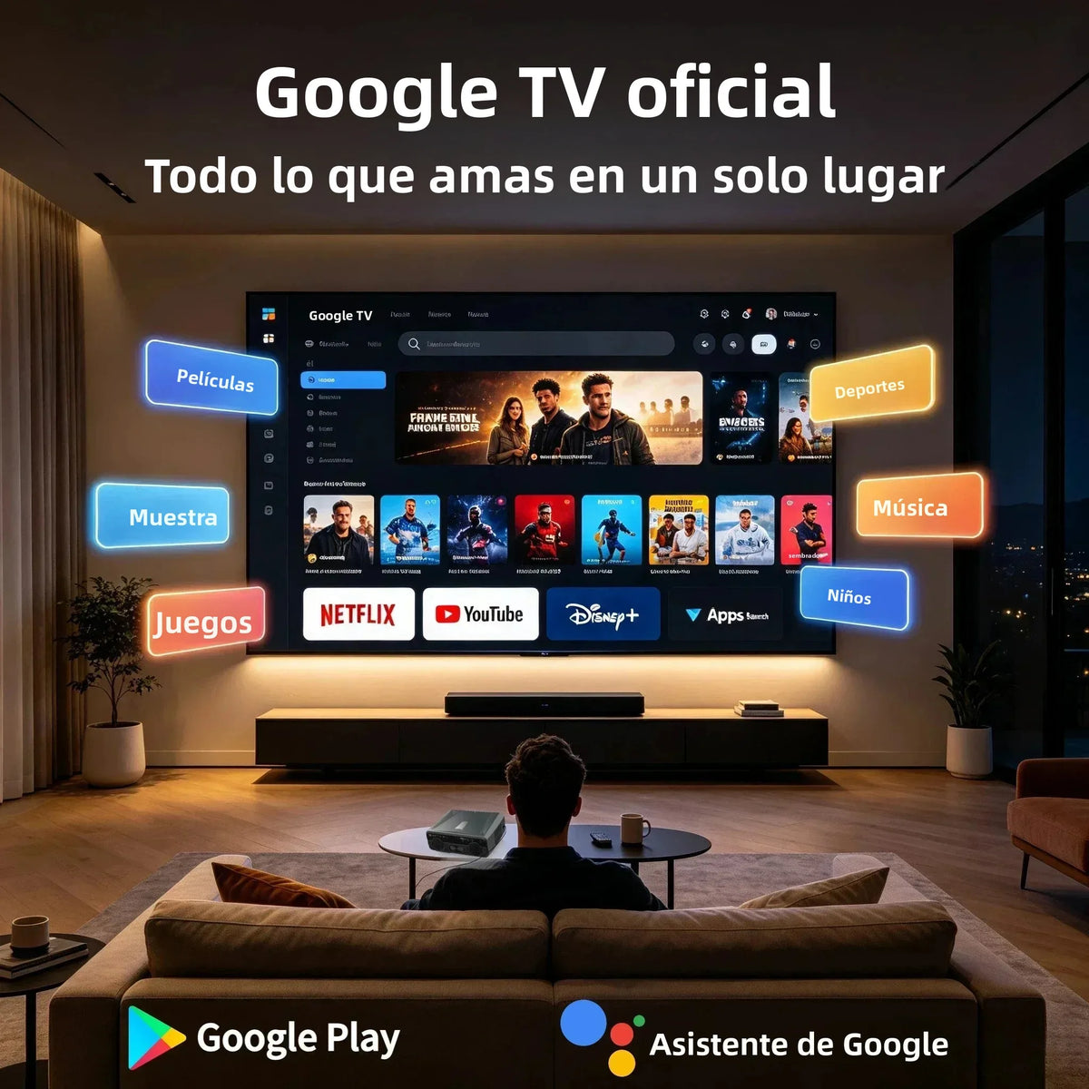 Proyector 4K 900D 4200ANSI con Resolución Nativa 1080P, Google TV, WiFi6, Enfoque Automático TOF, Proyector Inteligente para Cine en Casa, para Noches de Cine y Juegos 2026
