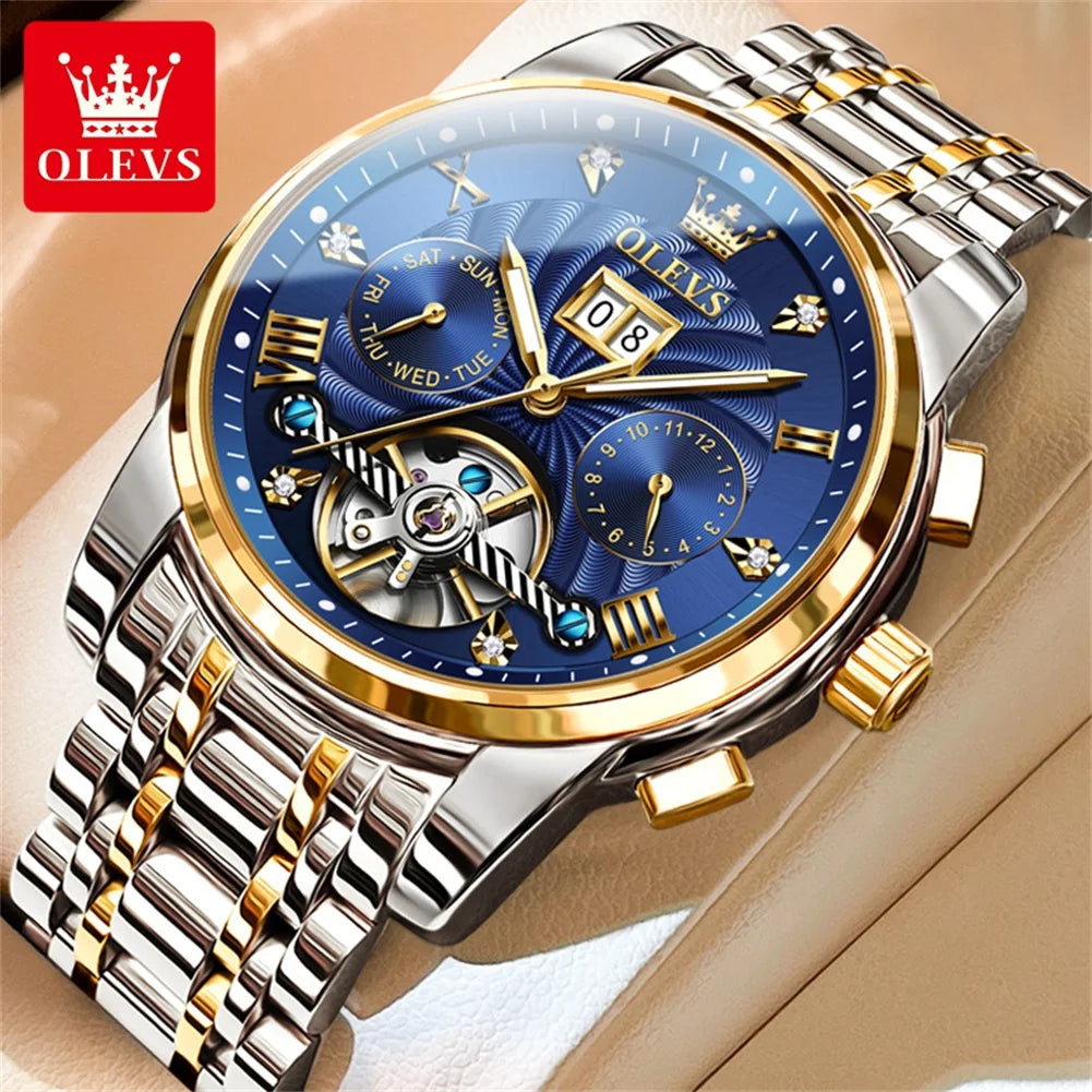 OLEVS 9910 Reloj mecánico automático multifuncional de lujo para hombre, reloj con fecha y día, regalo para hombre, resistente al agua y luminoso