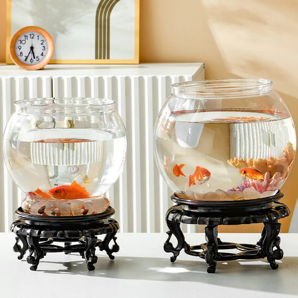 1Set Desktop Globe-Shaped Transparent Plastic Fish Tank for Goldfish Betta Small Aquarium Living Room Office Decor Vintage Style