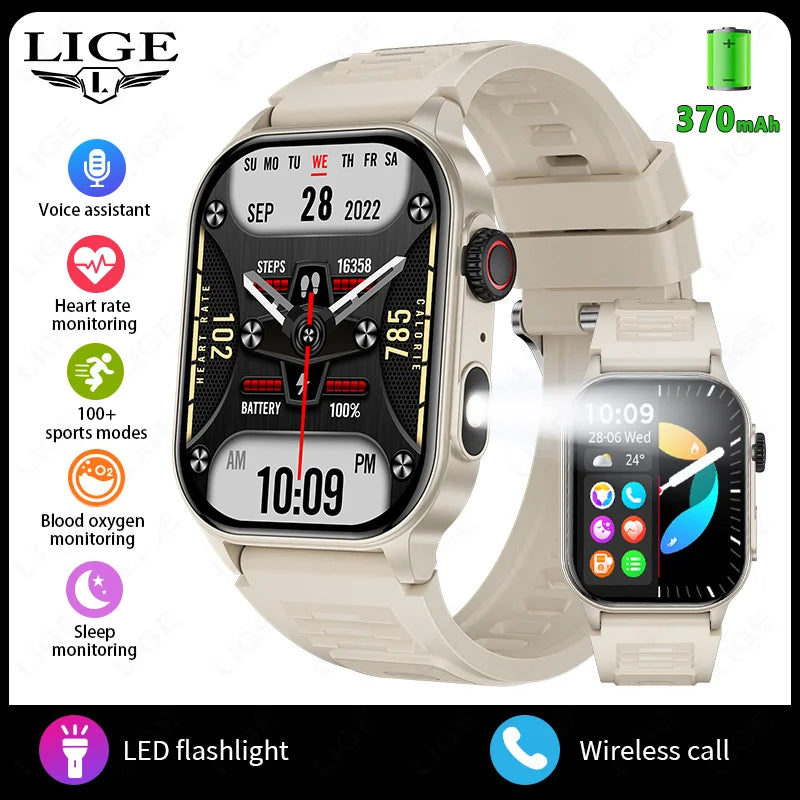 LIGE 2026 New Women Smart Watch Flashlight 2.01” HD Display AI Voice Bluetooth Call Sports Watches Health Monitor Smartwatch Men