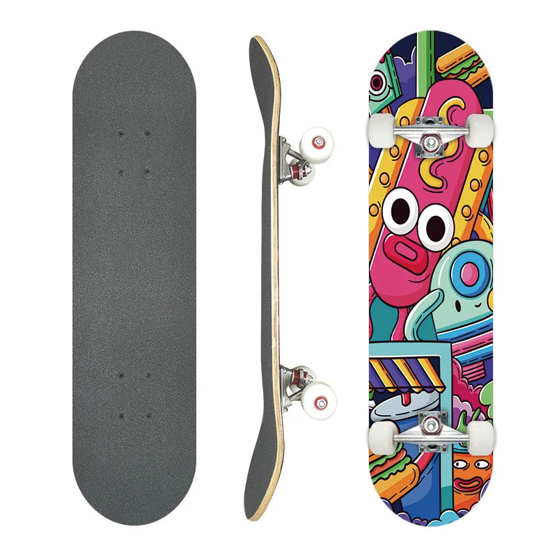 Patineta Maple de Doble Kick con 4 Ruedas, Ejes de Aleación de Aluminio, Ruedas de PU, para Adultos y Principiantes, Carga Máxima 150 kg, Patineta Urbana