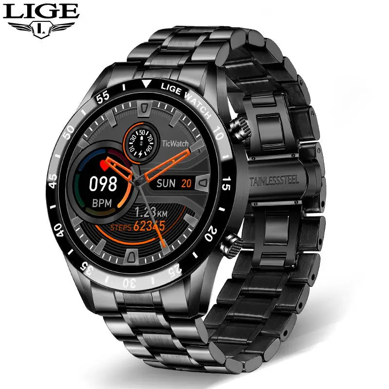 Reloj inteligente LIGE 2024 para hombre, pantalla táctil circular completa, llamadas Bluetooth, reloj inteligente deportivo resistente al agua con seguimiento de actividad física + caja