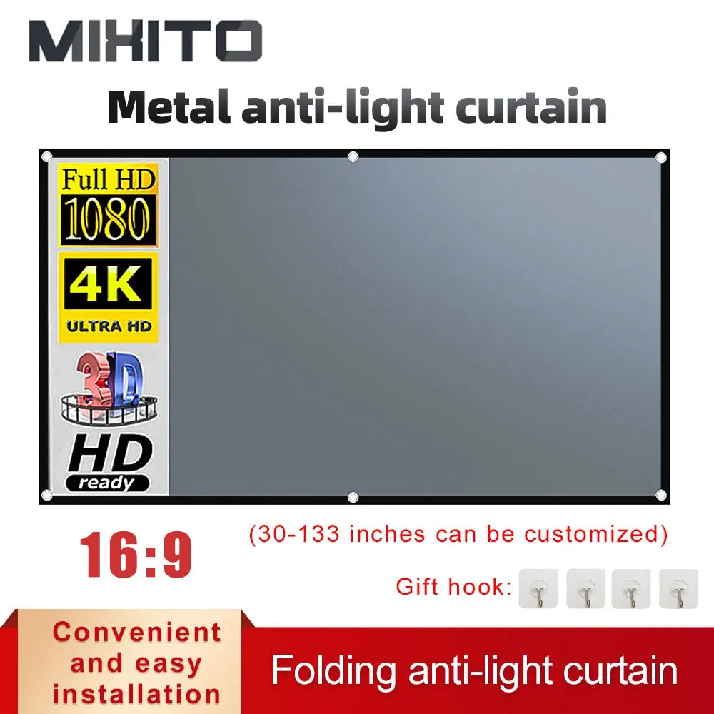 Pantalla de proyección anti-luz MIXITO, gris, marco negro con ojales, formato 16:9