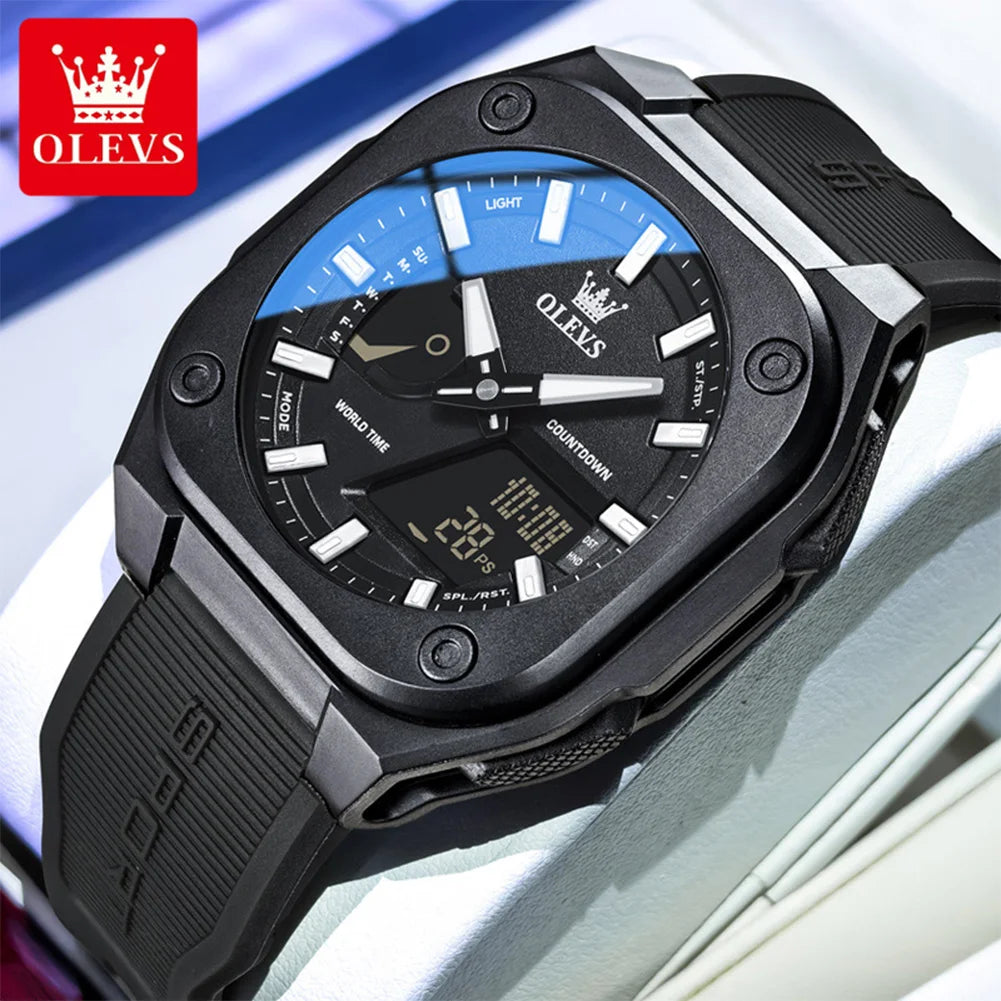 Relojes de lujo para hombre OLEVS 1118, reloj de cuarzo electrónico original con correa de silicona de moda, relojes de pulsera deportivos e informales para hombre