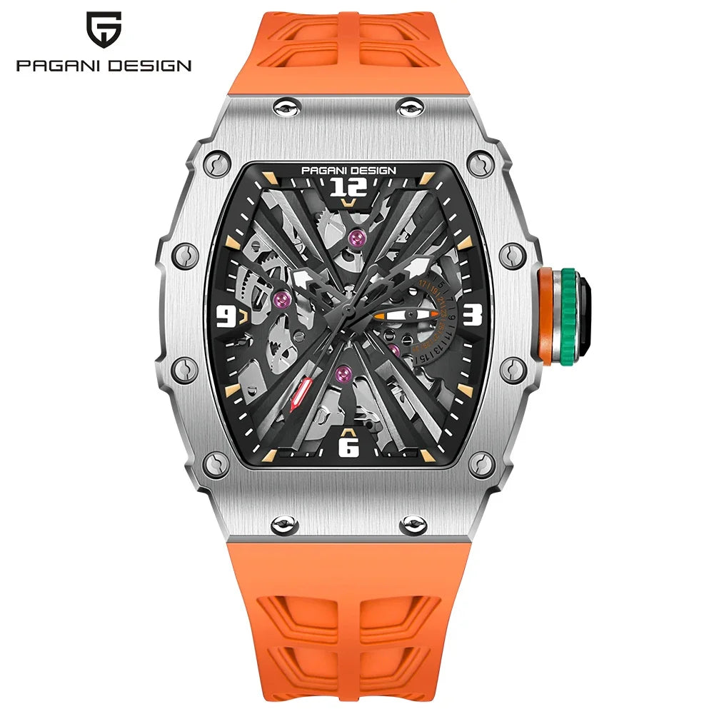 PAGANI DESIGN Nuevo Reloj de Lujo Esqueleto VH65 para Hombre Reloj de Cuarzo 42MM Correa de Caucho Cristal de Zafiro Resistente al Agua Reloj Hombre