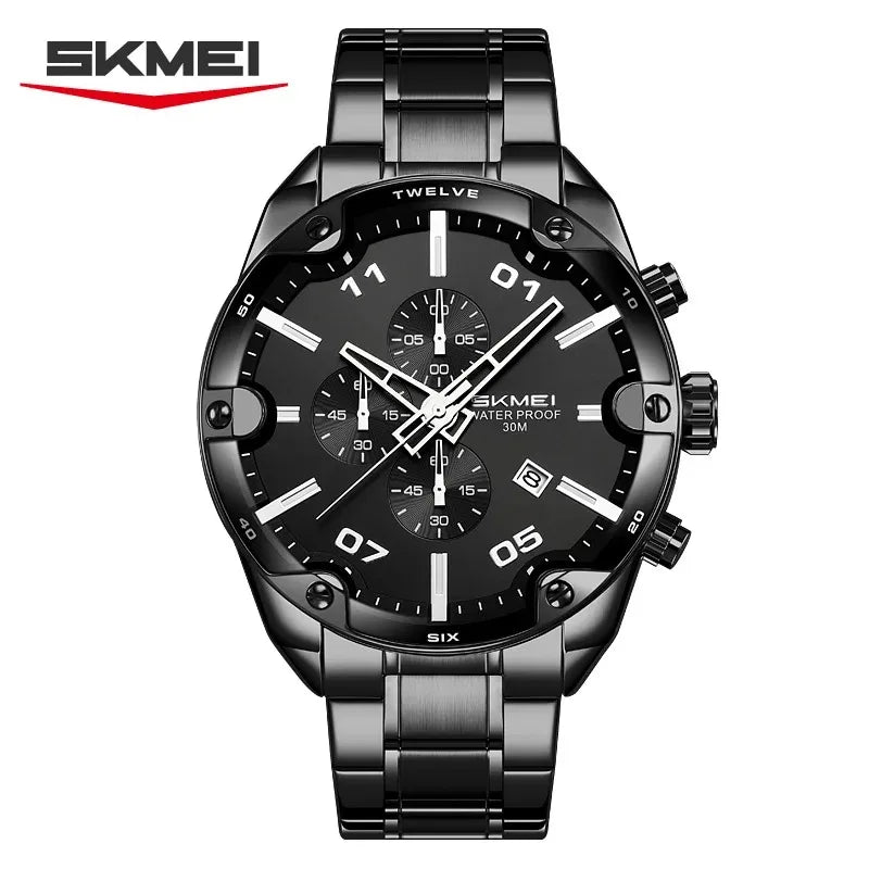 SKMEI 9387 Luxury Men Watch Business Wristwatch Fashion Casual Quartz Wrist Watch Stainless Steel Waterproof Chronograph Date