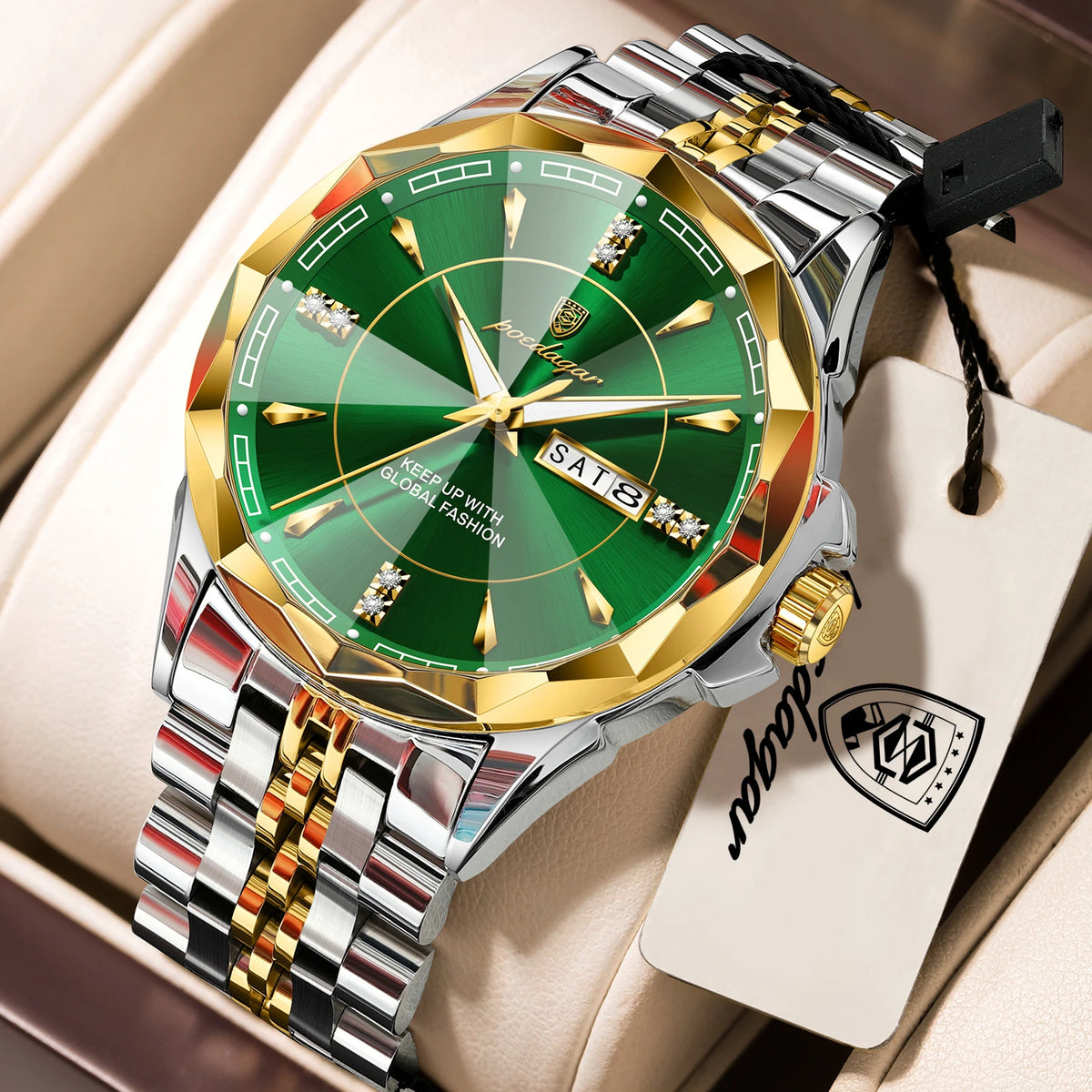 Reloj de pulsera para hombre POEDAGAR, de negocios, resistente al agua, luminoso, de lujo, con fecha y semana, de acero inoxidable, reloj de cuarzo a la moda para hombre