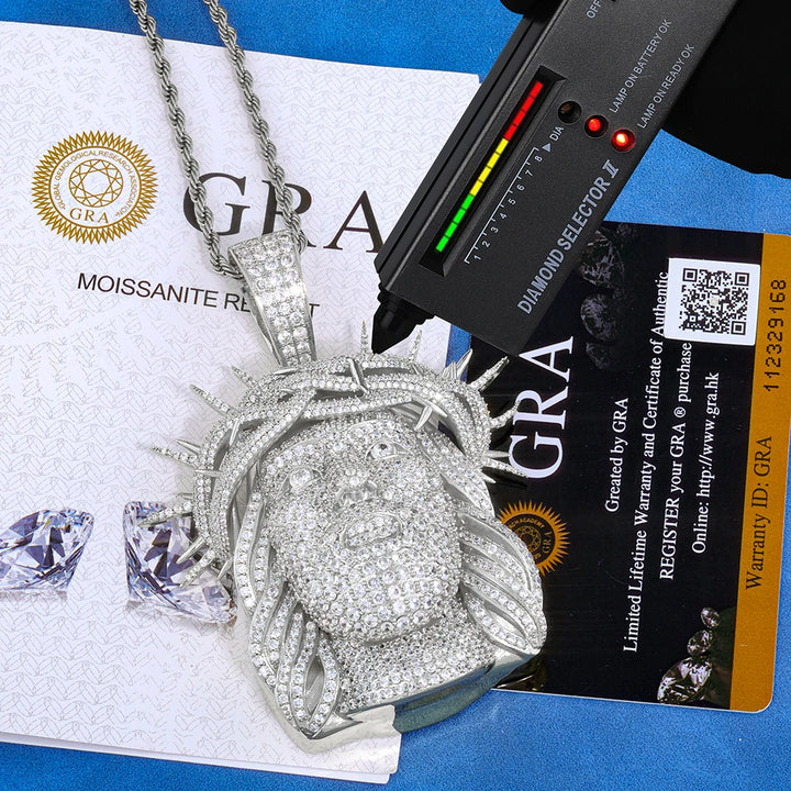 Collar de Joyería Hip Hop Personalizado HHIOK con Colgante de Jesús en Plata de Ley 925 con Incrustaciones de Moissanita VVS, Pasa la Prueba del Diamante