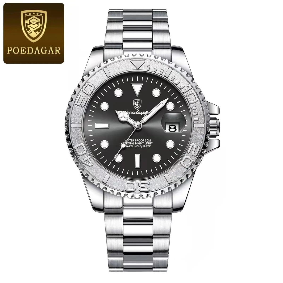 POEDAGAR Top Original Quartz Men's Watches Stainless Steel Date Fashion Wristwatch For Men Waterproof Luminous Classic Man Watch