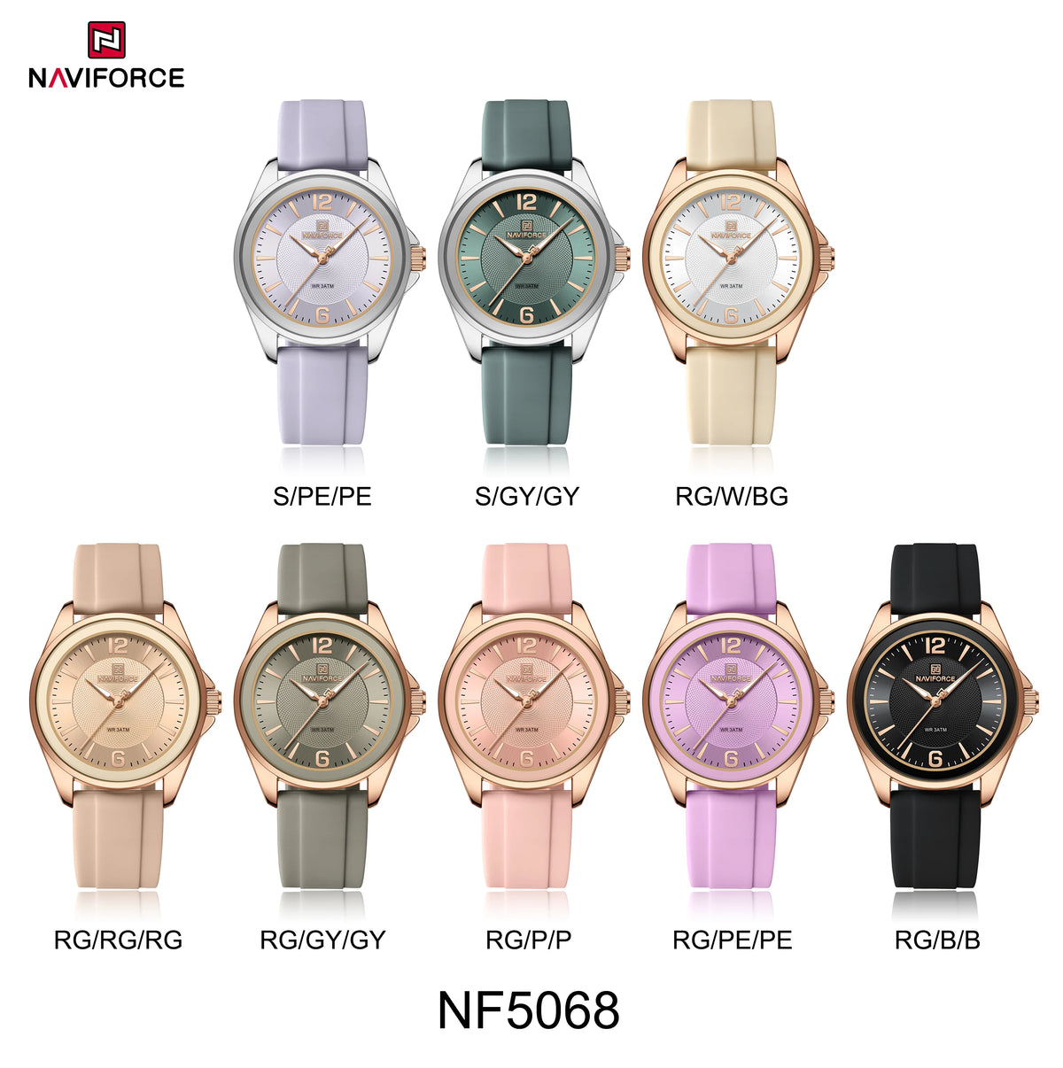 Reloj para mujer Naviforce 5068 elegante, de cuarzo, resistente al agua, con correa de silicona, ideal como regalo para damas
