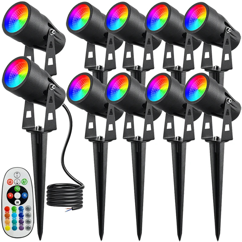 Luz de paisaje RGBW de 6W y 12V, foco LED de bajo voltaje para iluminación de exteriores, resistente al agua, con control remoto para jardín, camino y patio