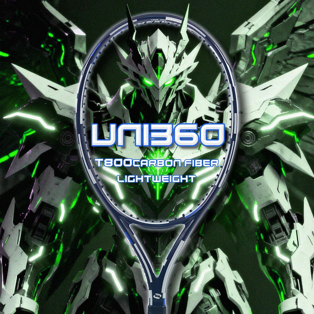 Raqueta de Tenis Profesional Premium UNI360 T800 de Fibra de Carbono Completa, 52-62lbs, Equilibrio de 340mm, Ultraligera 280±10g, Potencia y Control