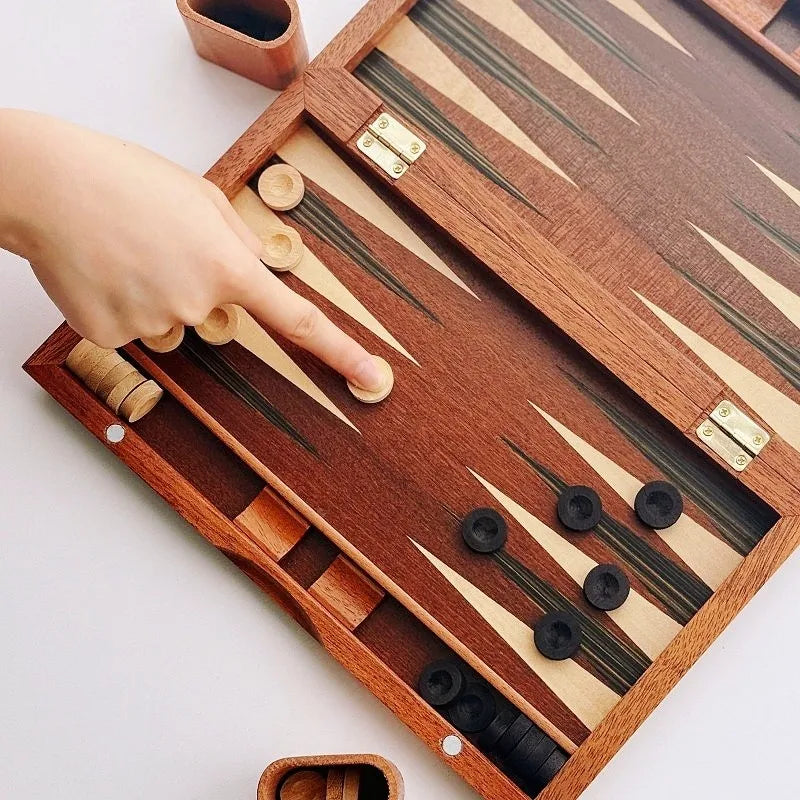 Juego de ajedrez y backgammon profesional de lujo, de madera maciza, tablero grande plegable de 11 a 19 pulgadas, hecho a mano, regalo para juegos de mesa familiares