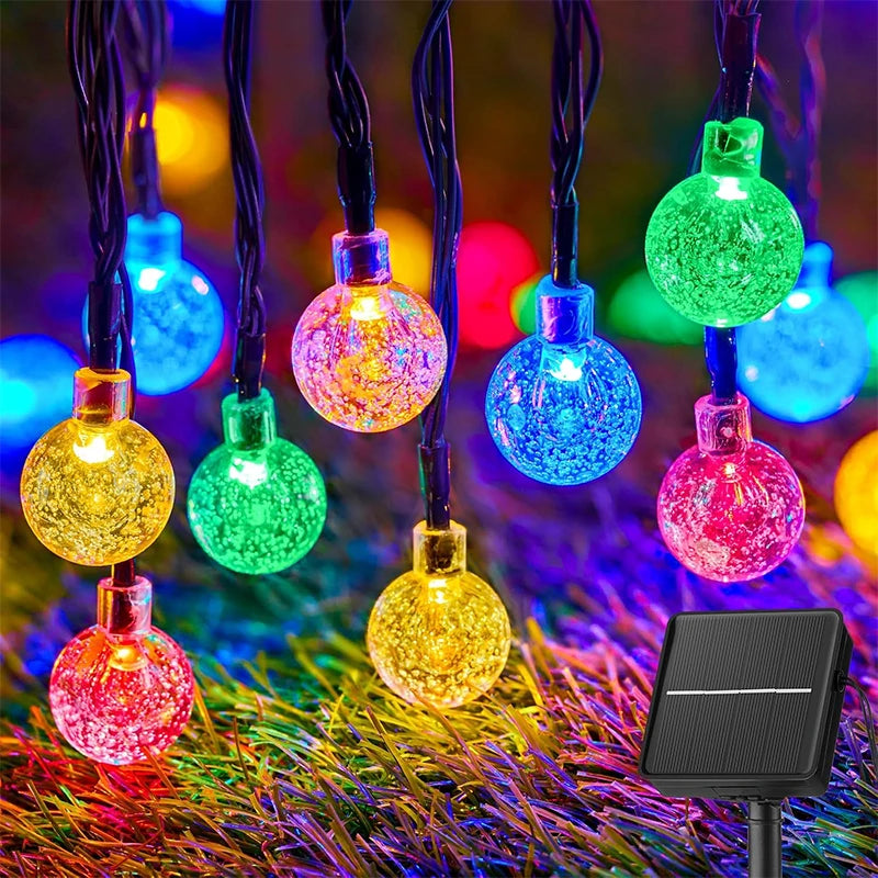 Guirnalda de luces solares para exteriores con globos de cristal, 8 modos de iluminación, lámpara impermeable para patio, jardín, porche y bodas
