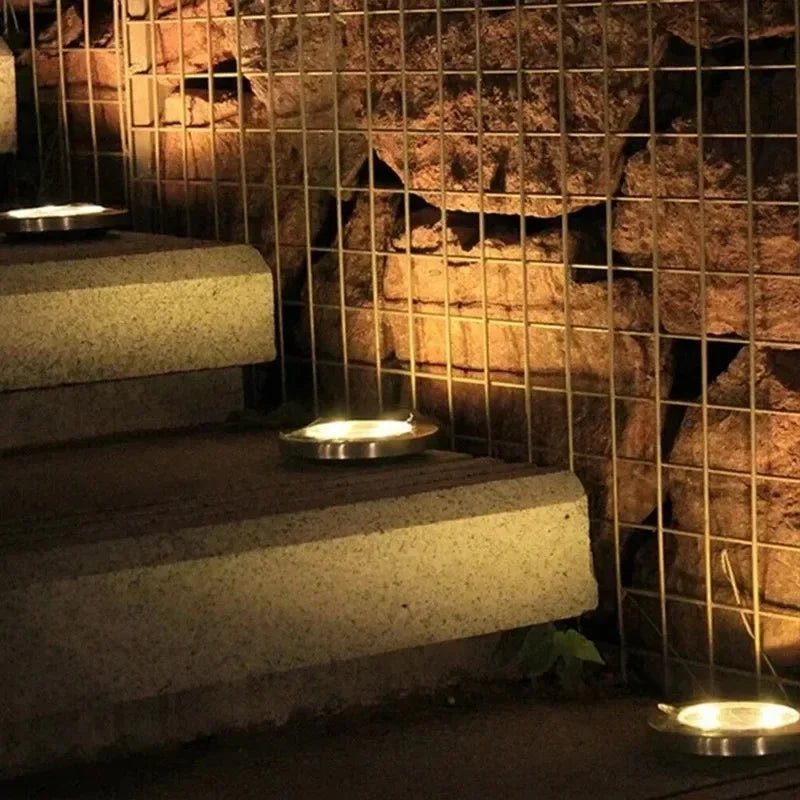 4 piezas de luces solares de disco para jardín al aire libre, luz solar subterránea, luz de cubierta, foco enterrado, lámpara LED solar