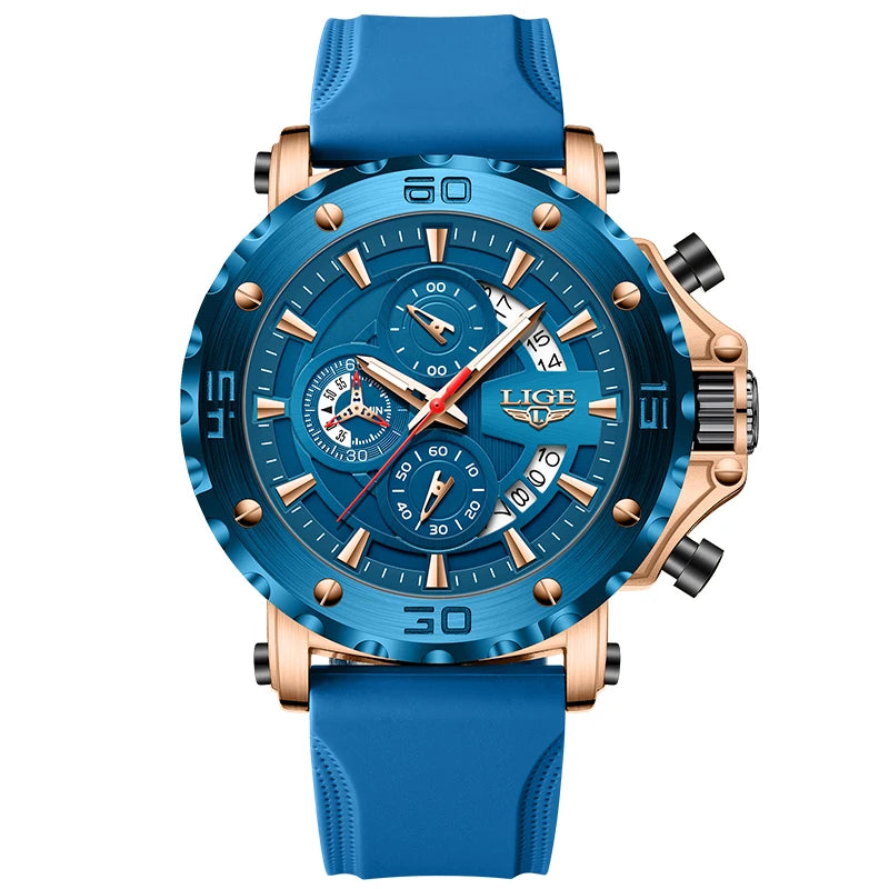 Nuevo reloj deportivo original LIGE para hombre, resistente al agua, luminoso, con cronógrafo y fecha, reloj de cuarzo con correa de silicona