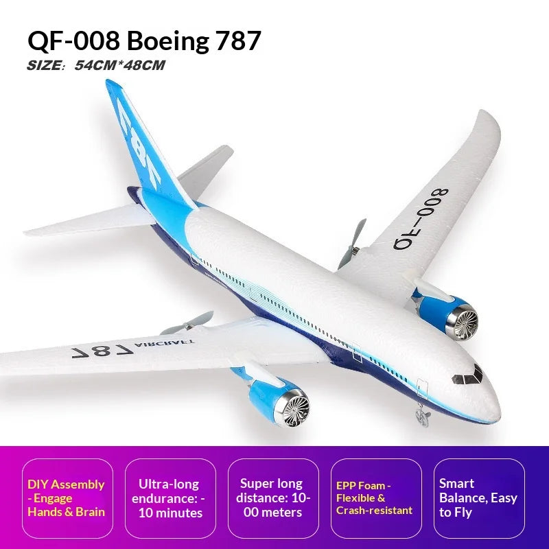 Avión RC Boeing 787 de Tres Canales, Ala Fija, Espuma EPP, Planeador, Avión Civil, 2.4G, Giroscopio, Modelo de Avión a Control Remoto