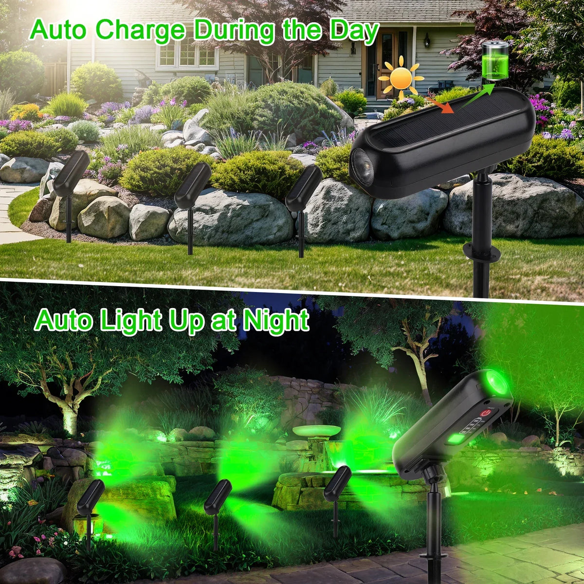 Luz solar LED para exteriores, aplique solar de pared, luz de jardín verde con clasificación IP65, focos solares, luces ascendentes solares para árboles, senderos y patios