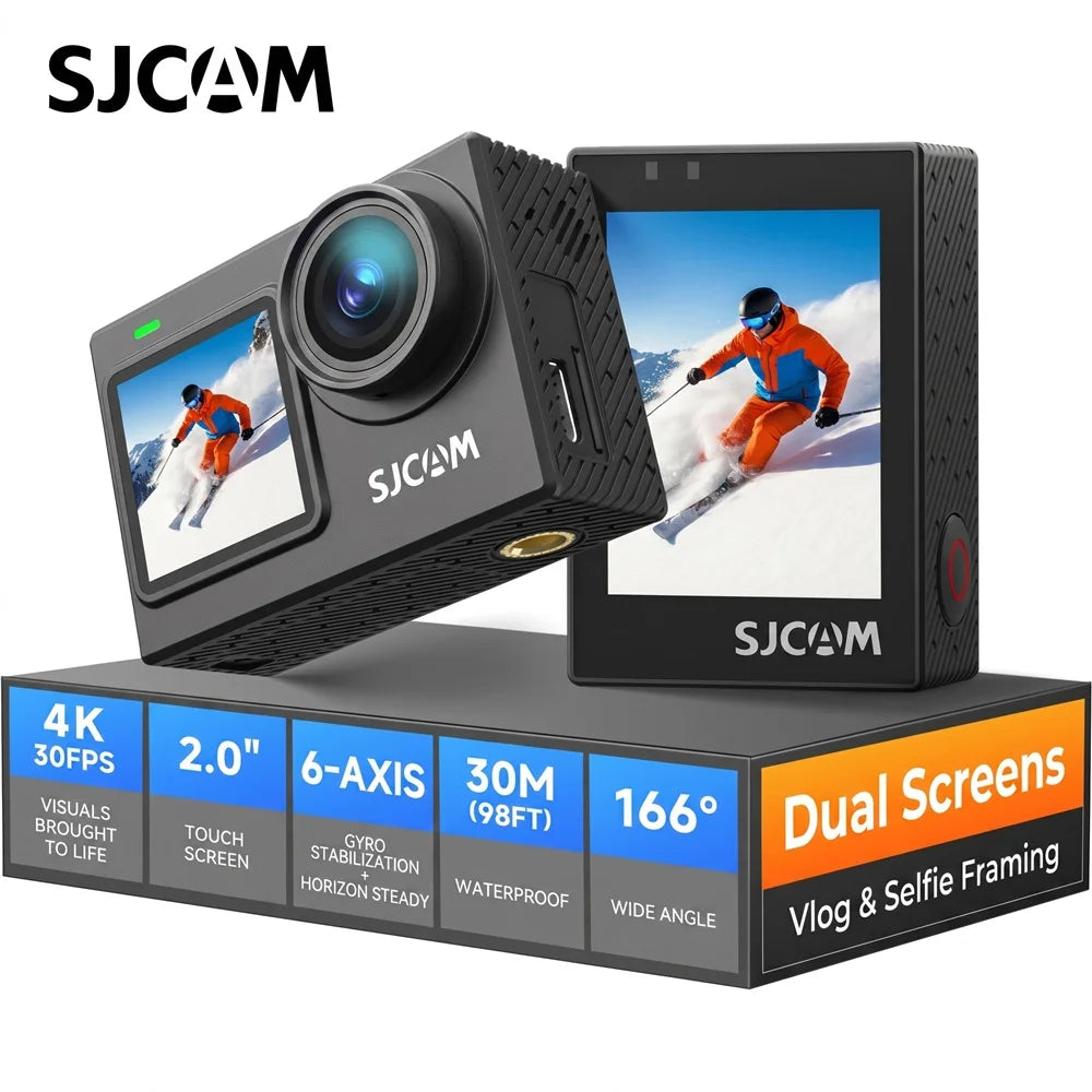 Cámara de Acción SJCAM 4K Ultra HD, 20MP, Estabilización Giroscópica de 6 Ejes, Transmisión en Vivo por WiFi 5G, Resistente al Agua hasta 30M, para Ciclismo, Buceo y Grabación de Vlogs