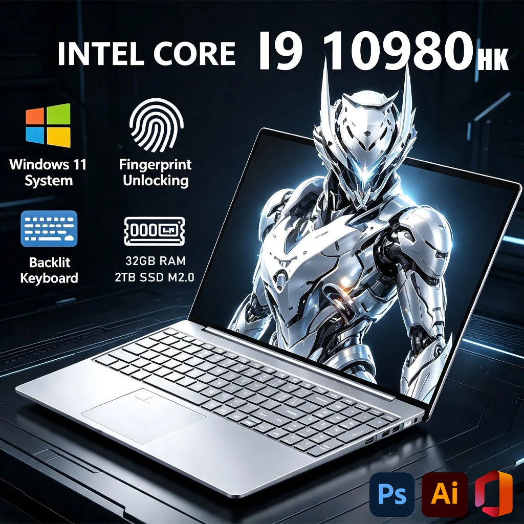 Nueva Laptop de 15.6 Pulgadas, Intel Core I9-9880HK, 32 GB de RAM, 2 TB SSD, Ultra Delgada, para Juegos, 1920*1080, Windows 11, Oficina, Estudio, Uso Doméstico