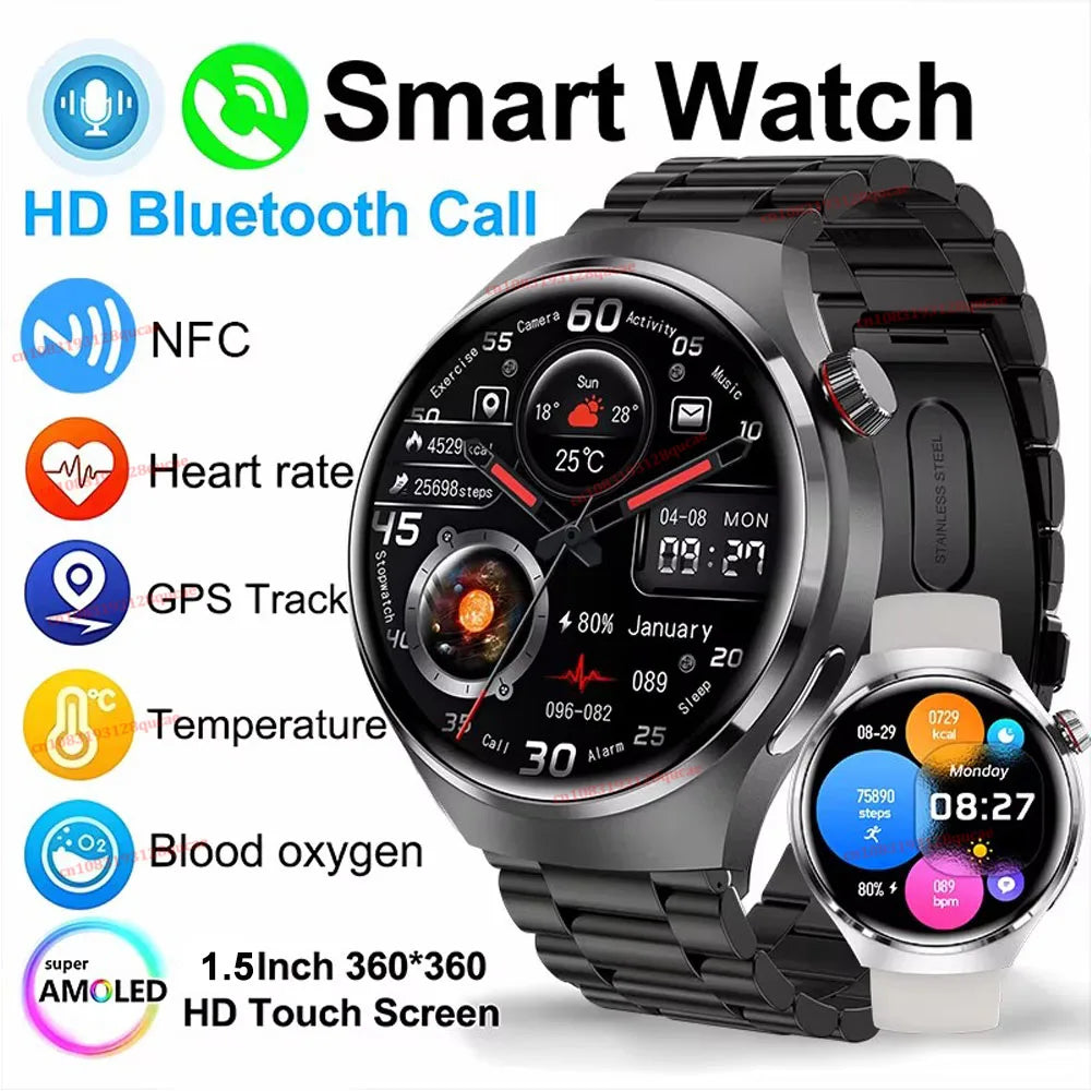 Smartwatch 2026 para hombre con pantalla AMOLED HD, trayectoria de movimiento GPS, frecuencia cardíaca, llamadas Bluetooth, resistente al agua, para Android e iOS Ht30