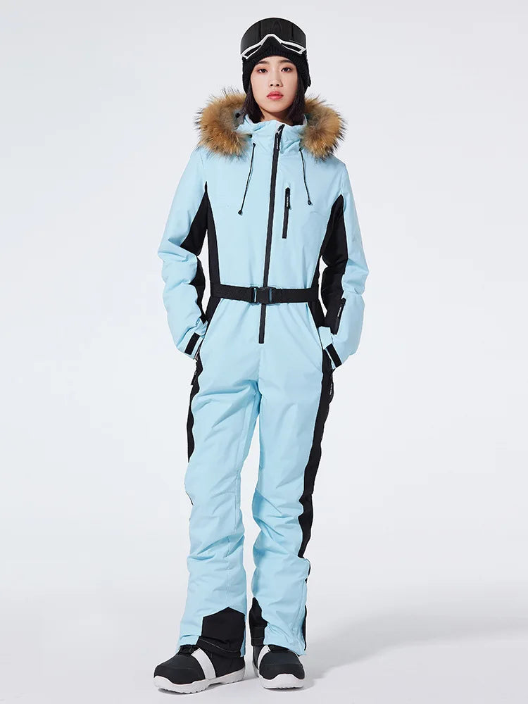 Traje de esquí de una pieza para mujer, monos gruesos de Snowboard para mujer, ropa transpirable impermeable a prueba de viento para invierno, traje de esquí