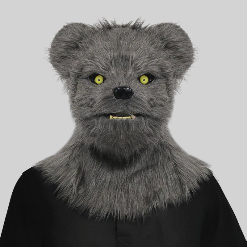 Máscara de zorro de felpa con boca móvil para Halloween, máscaras de cabeza completa de perro y Lobo, máscara de Animal realista, accesorios de disfraces de fiesta de Halloween
