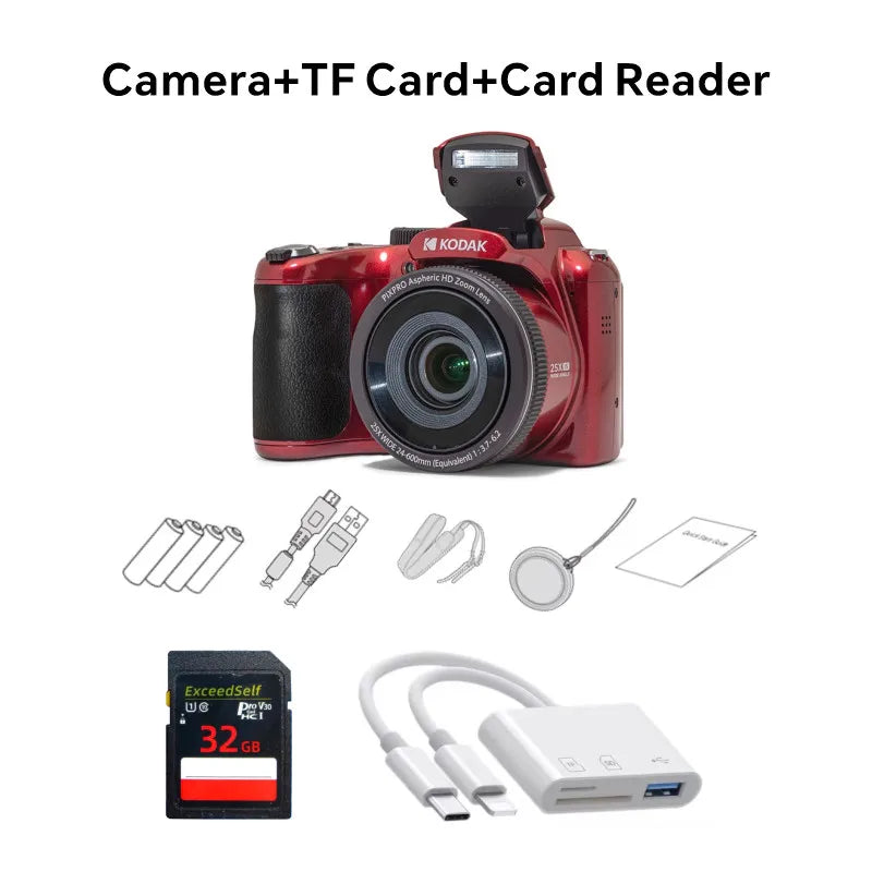 Cámara Digital Original KODAK PIXPRO AZ255 de 16MP, Pantalla LCD de 3 Pulgadas, Video 1080P, Cámara Profesional para Vlogs, Zoom Óptico de 25X, Gran Angular de 24mm