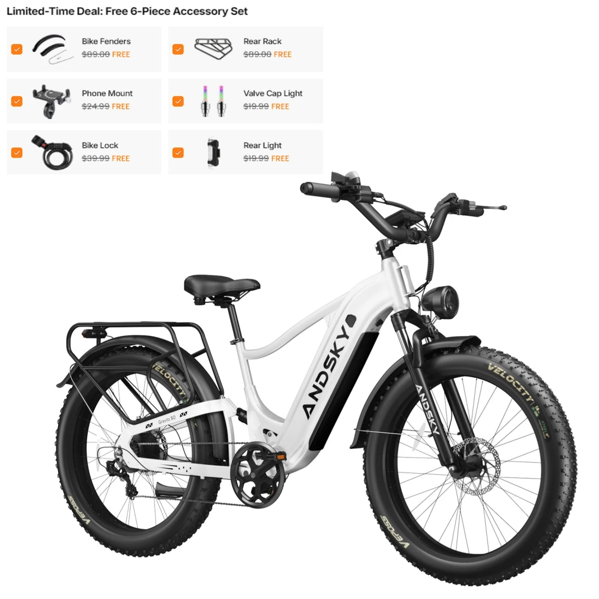 ANDSKY Gravita SO Electric Bike for Adults 7-Speed Gears City Commuter E-bike 120KM Long Range 48V 20Ah Removable Battery 26"x4" All-Terrain Fat Tires Electric Bicycle Hydraulic Disc Brakes