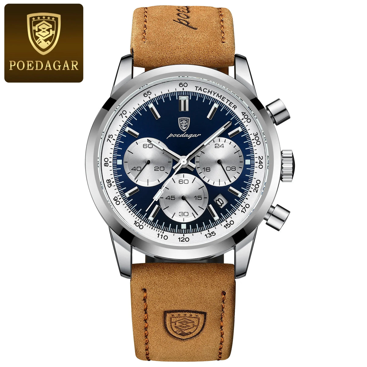 Reloj de cuarzo para hombre POEDAGAR, resistente al agua, luminoso, de cuero, estilo militar, cronógrafo, de lujo