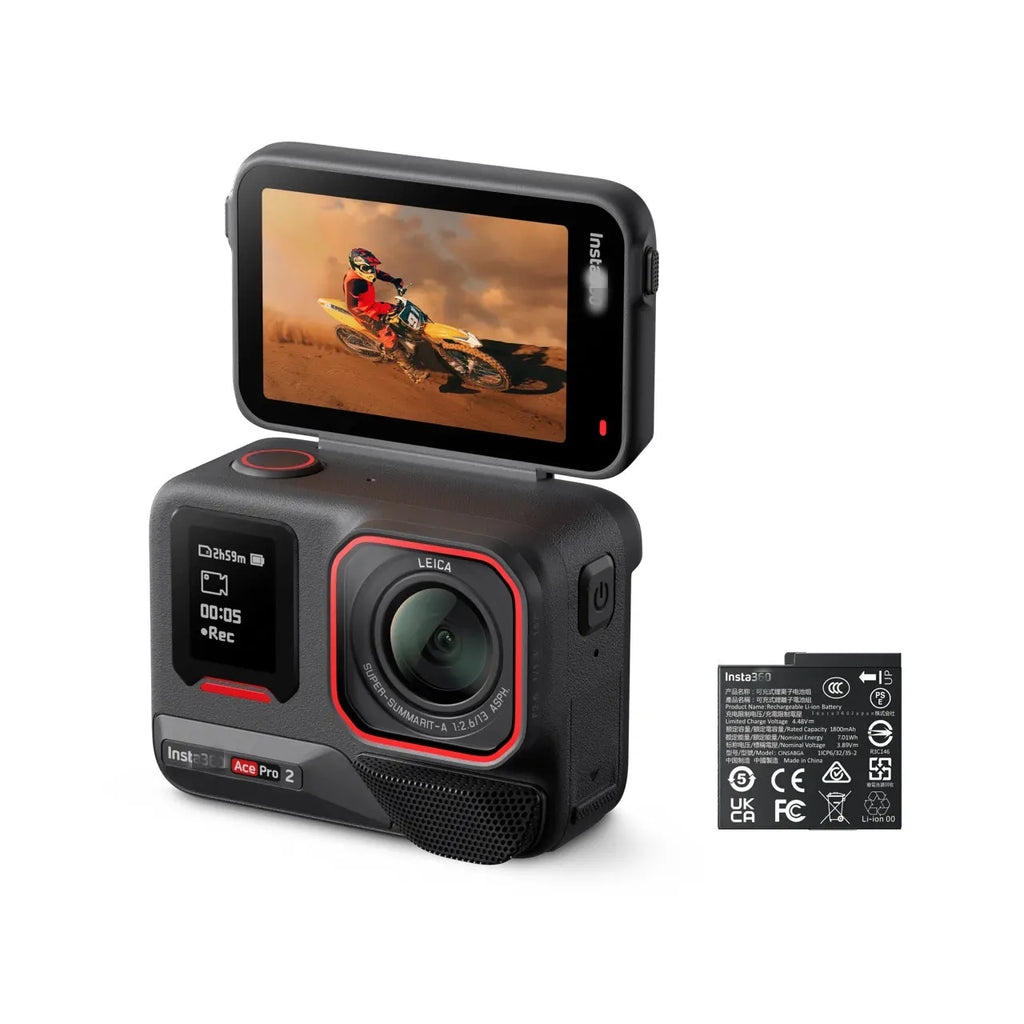 Cámara de Acción Insta 360 Ace Pro 2 con Sensor de 1/1.3'', Pantalla de 2.3'', Gran Angular de 157°, Resistente al Agua, Estabilización, Edición con IA, Vlog