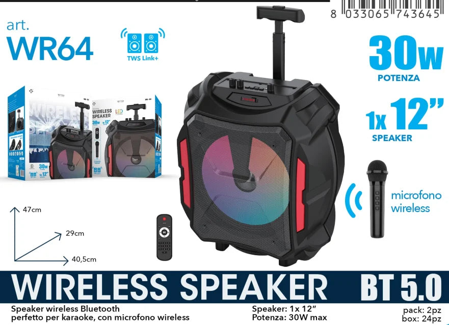 Altavoz Bluetooth de karaoke portátil, sonido estéreo TWS, luz LED, micrófono inalámbrico + control remoto, audio para fiestas al aire libre