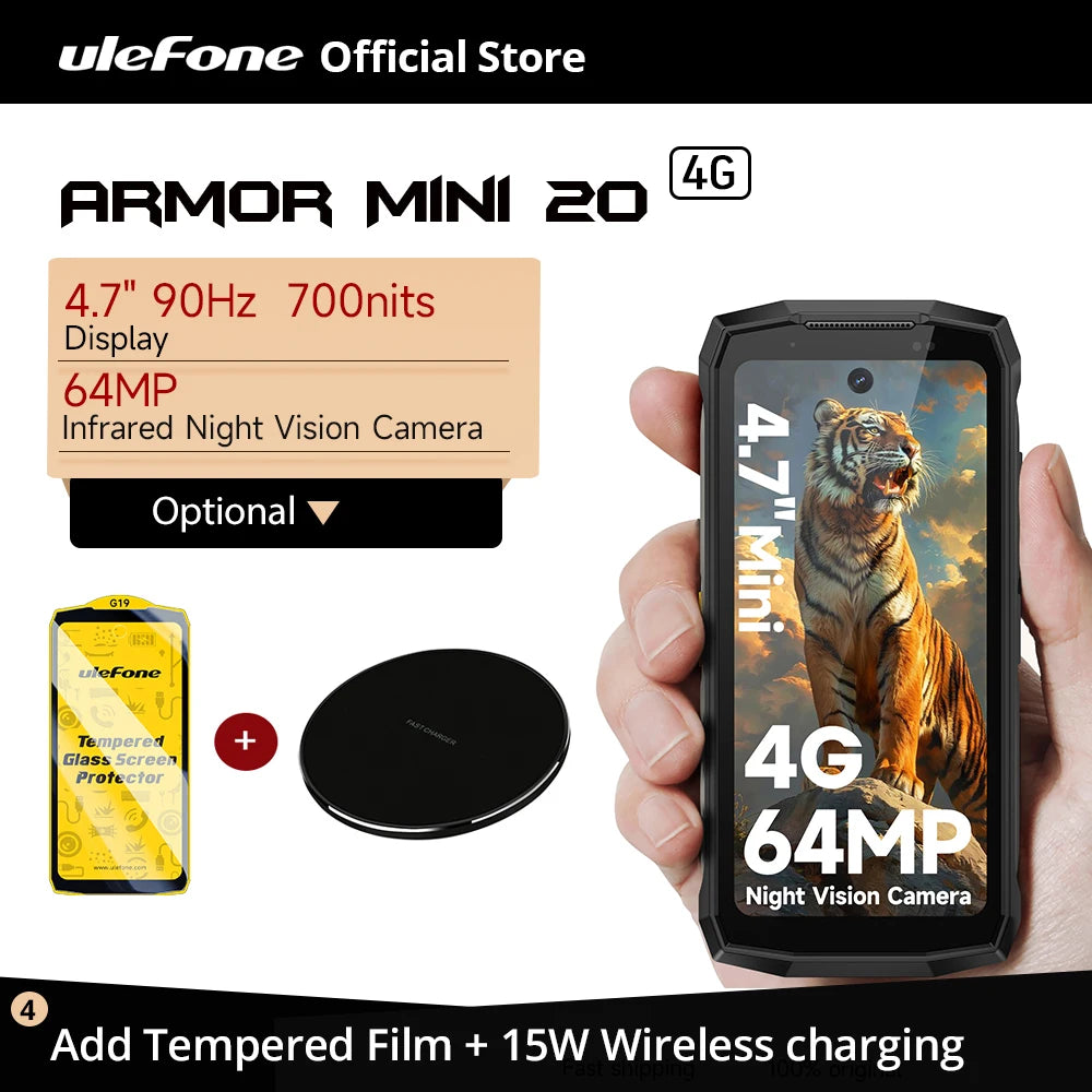 Teléfono resistente Ulefone Armor Mini 20 4G de 4.7", cámara nocturna de 64 MP, smartphone Android 14, batería de 6200 mAh, NFC, 16 GB+256 GB, 33 W, G99