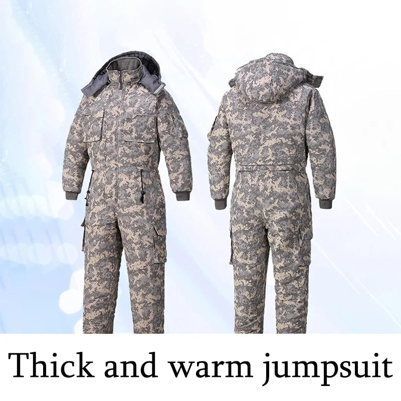 Mono impermeable de invierno para hombre y mujer, Parka de esquí de una pieza, mono, chaqueta de camuflaje para deportes al aire libre, monos cálidos con capucha