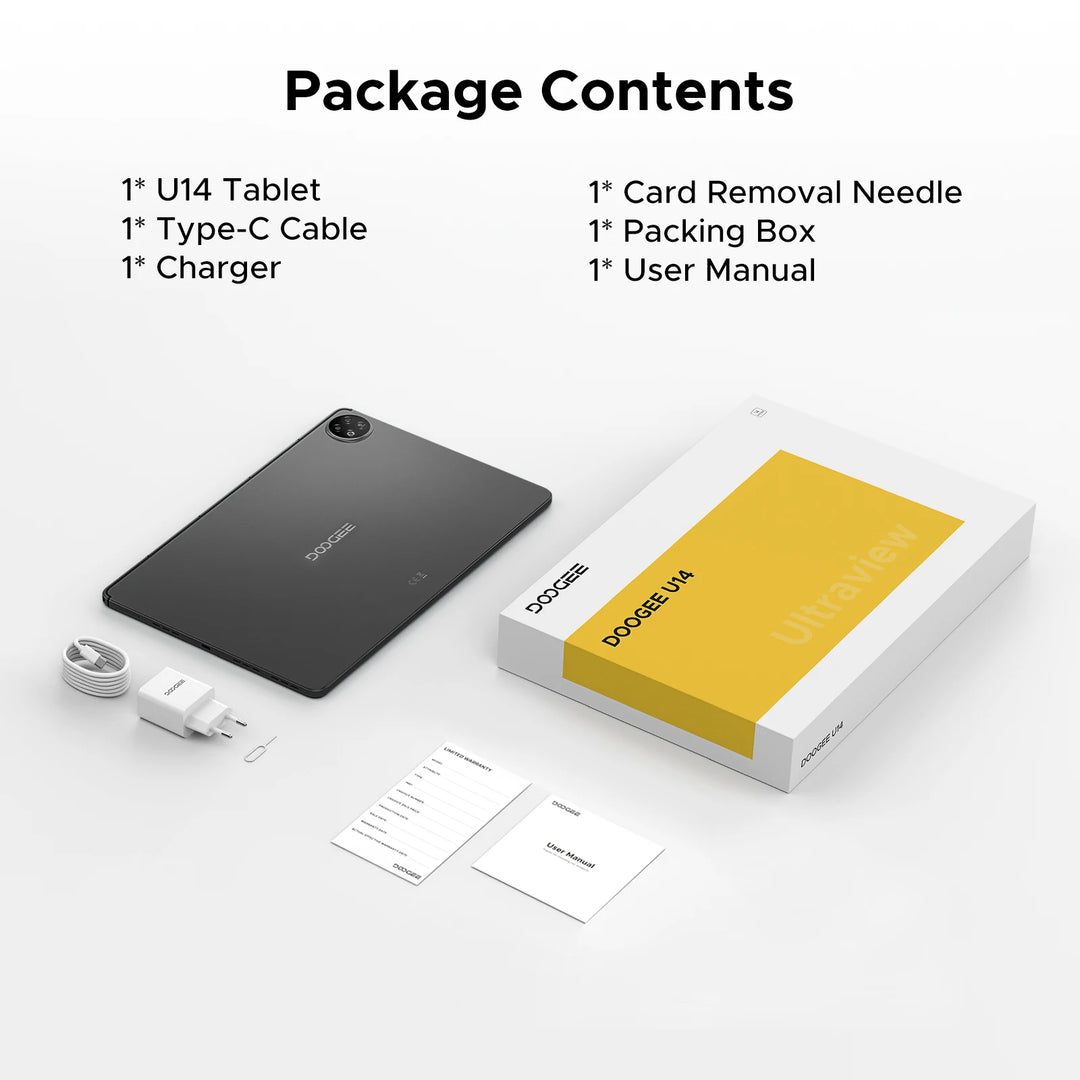 Tablet PC DOOGEE U14 2 en 1 de 14 Pulgadas con Pantalla Incell 2.2K, Gemini Ai, Batería de 14000mAh, 56GB de RAM (8+48), 256GB de ROM, Cámara Principal de 16MP, Widevine L1 Compatible con Tablet PC