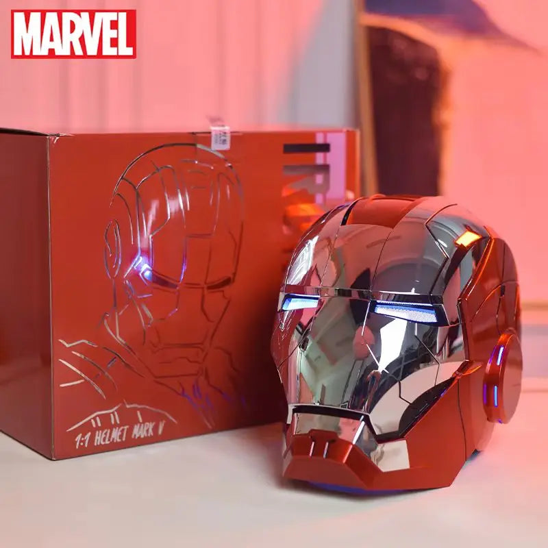 Casco de Iron Man Mk5 de Marvel AutoKing, modelo de juguete portátil a escala 1:1 con control por voz y luz, regalo de cumpleaños para adultos