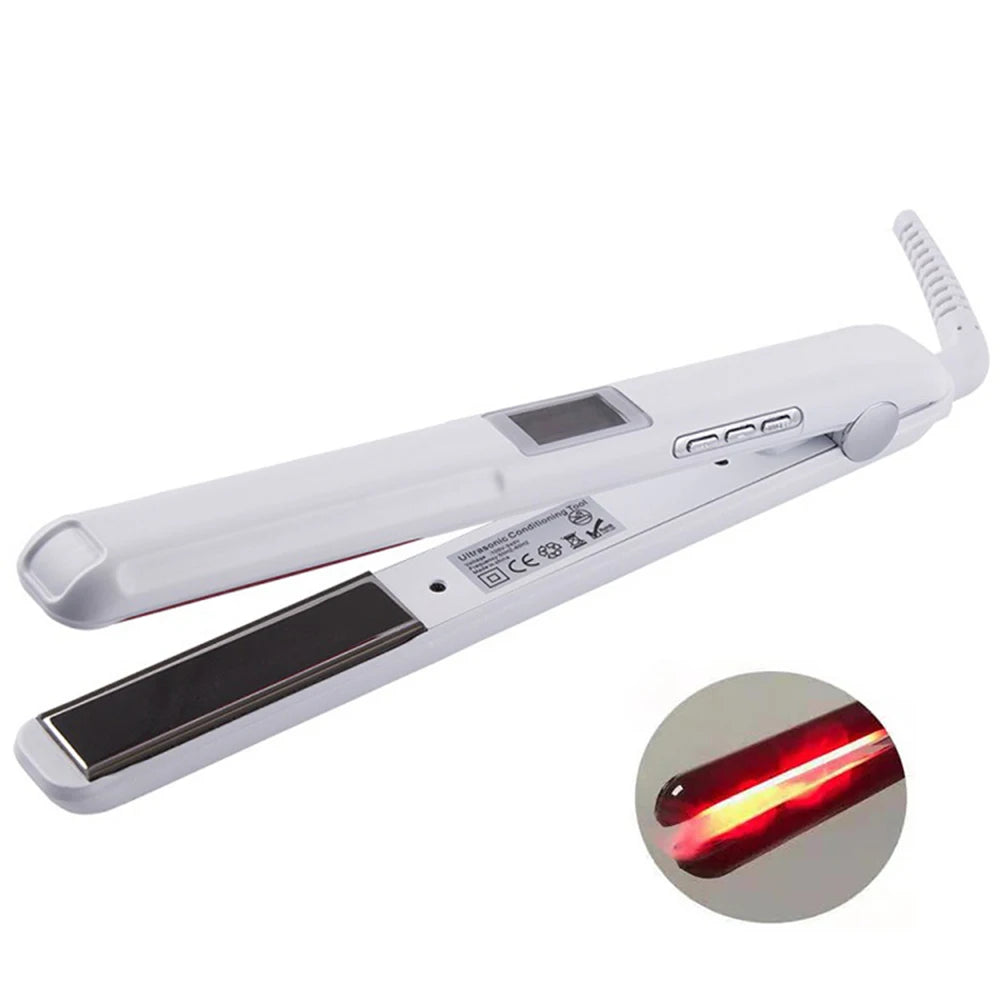 Plancha de pelo con placas de contacto frío, tratamiento capilar ultrasónico e infrarrojo, plancha plana sin calor en las placas, herramienta de estilismo y reparación capilar para salones.