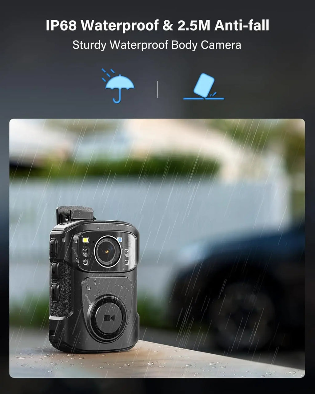 BOBLOV B4K5 4K cámara corporal IP68 GPS cámara desgastada por el cuerpo 128GB cámara de policía 2160P registro de vídeo base de carga cámara corporal de visión nocturna