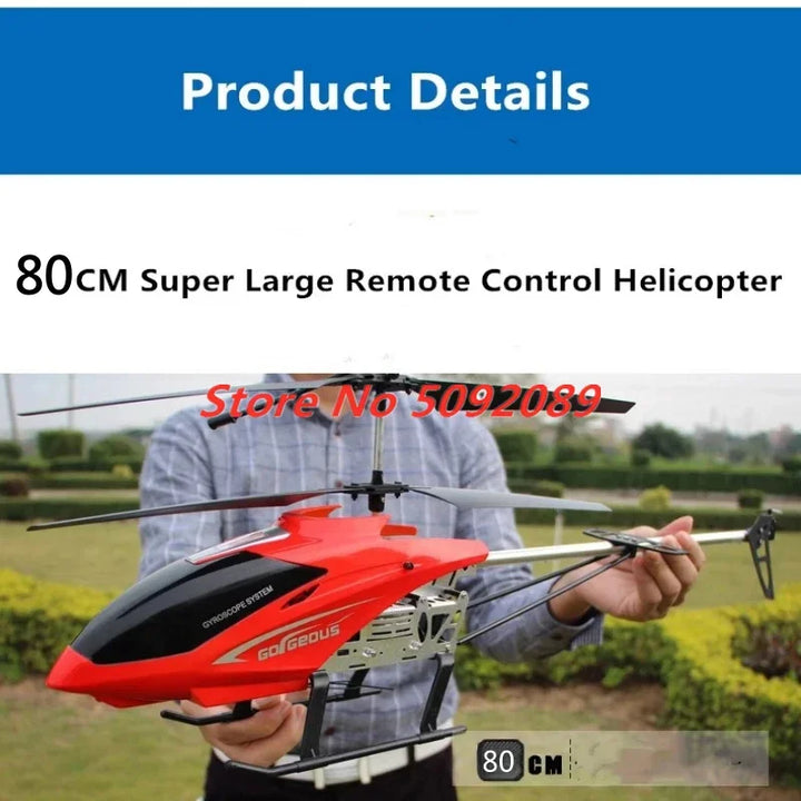 Helicóptero Eléctrico de Control Remoto de Aleación Súper Grande de 80 CM, 2.4G, 150M, Resistente a Impactos, con Iluminación LED y Motor Dual