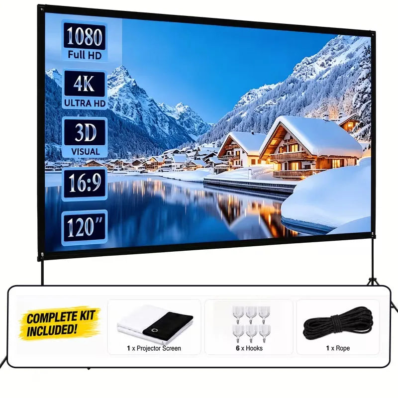 Pantalla de proyector con marco negro, relación 16:9, kit con accesorios debajo
