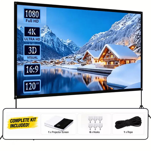 Pantalla de proyector con marco negro, relación 16:9, kit con accesorios debajo