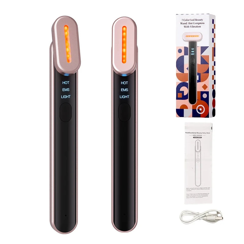 Dispositivo EMS para Lifting Facial, Varita Facial con 7 Colores de Luz, Masajeador Facial y Ocular, Reafirmante de Piel, Antiarrugas, Herramienta de Belleza para el Cuidado de la Piel