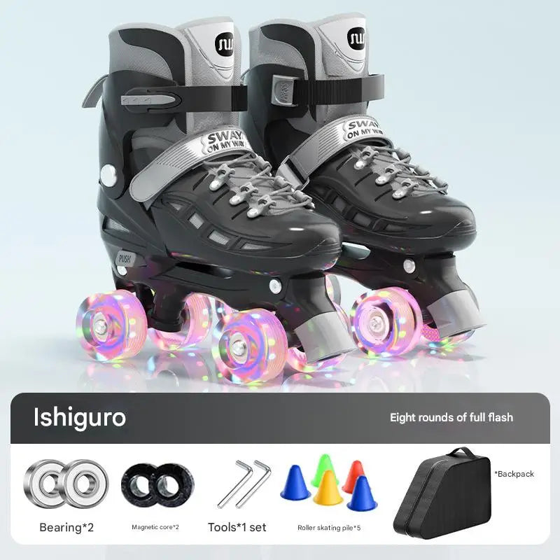2025 patines de doble fila para niños y niñas, zapatos de Skate de 4 ruedas para principiantes, patinaje al aire libre, zapatillas Quad, tamaño ajustable 30-41