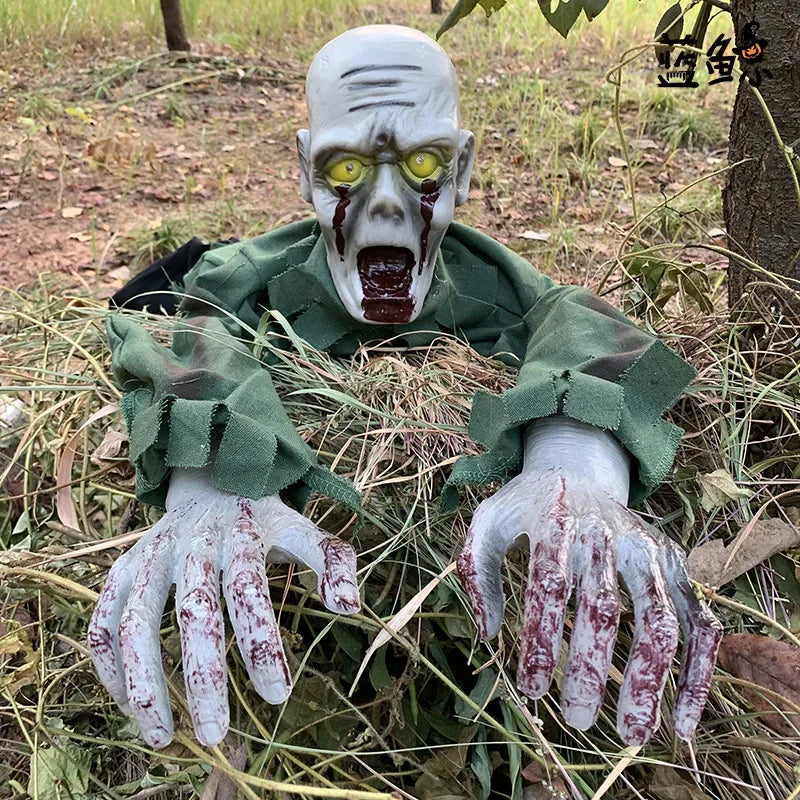 Scream Crawling ghost Decor with LED Glowing Eyes Voice-activated Prank Props Garden Porch Courtyard Halloween Day Toy Ornaments