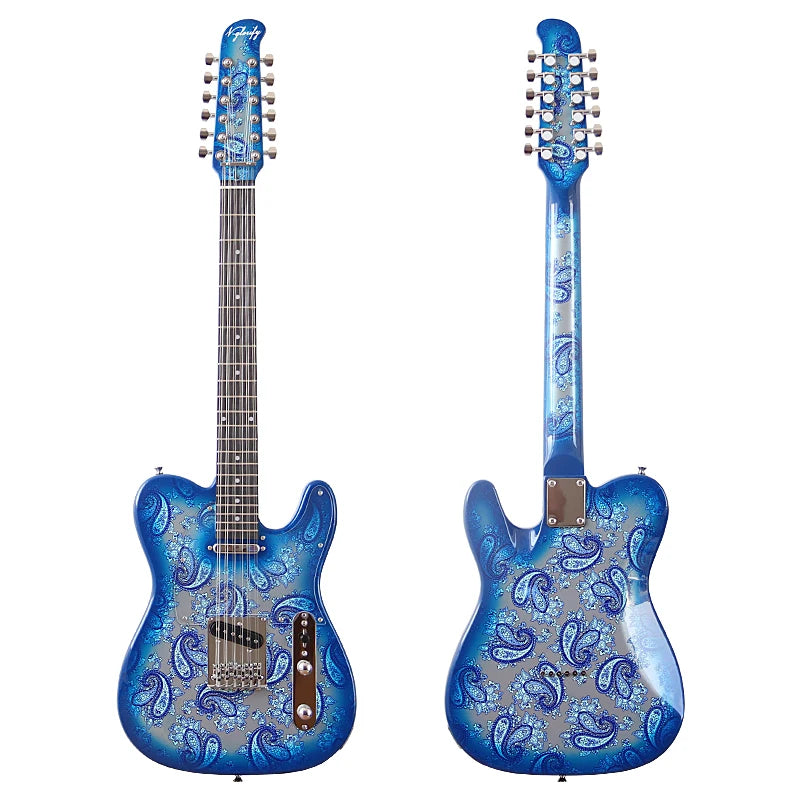Guitarra eléctrica de 12 cuerdas de alto brillo con patrón, cuerpo Okoume de 39 pulgadas con mástil de arce asado, Color rojo, buena artesanía