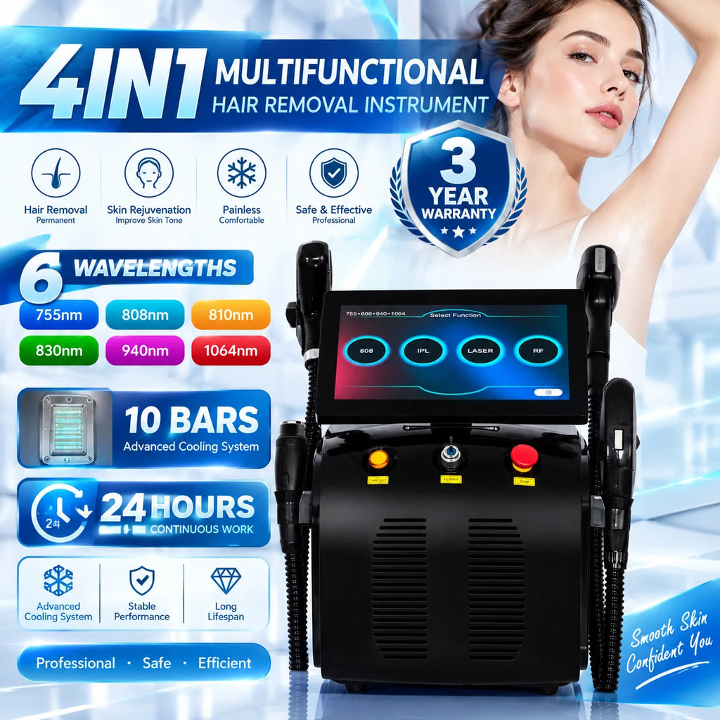 Dispositivo de depilación láser con diodo, 4 en 1, modelo más reciente, con 4 longitudes de onda, tecnología Pico 808, exfoliación con carbón, radiofrecuencia, IPL, Nd Yag y tecnología de picosegundos, para la eliminac