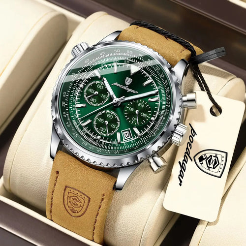 POEDAGAR Top Business Men Watch Waterproof Luminous Date Chronograph Sports Man Clock Leather Fashion Men's Quartz Watches Reloj