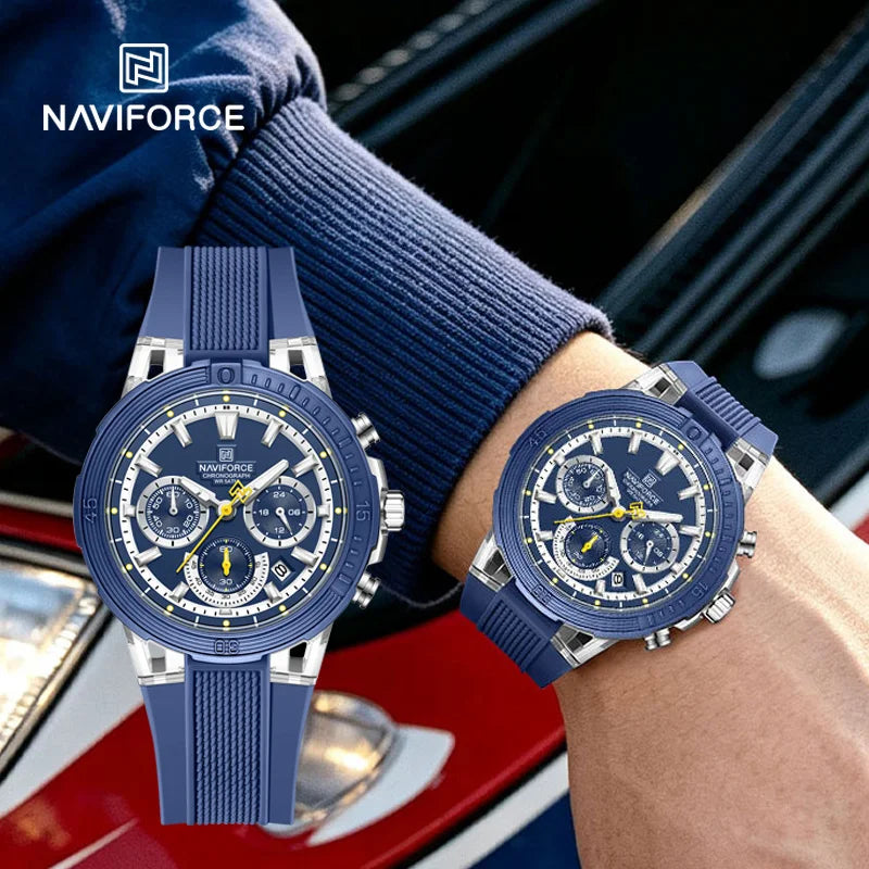 Reloj deportivo cronógrafo NAVIFORCE para hombre, cuarzo, resistente al agua 50M, reloj 24 horas, correa de silicona, reloj de moda para hombre al aire libre