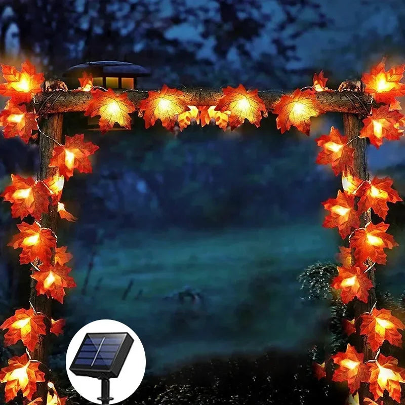 Guirnalda de luces solares de hoja de arce de 2-10m, guirnalda de vid de arce LED Artificial, luces para boda, Navidad, fiesta de Halloween, decoración de habitación