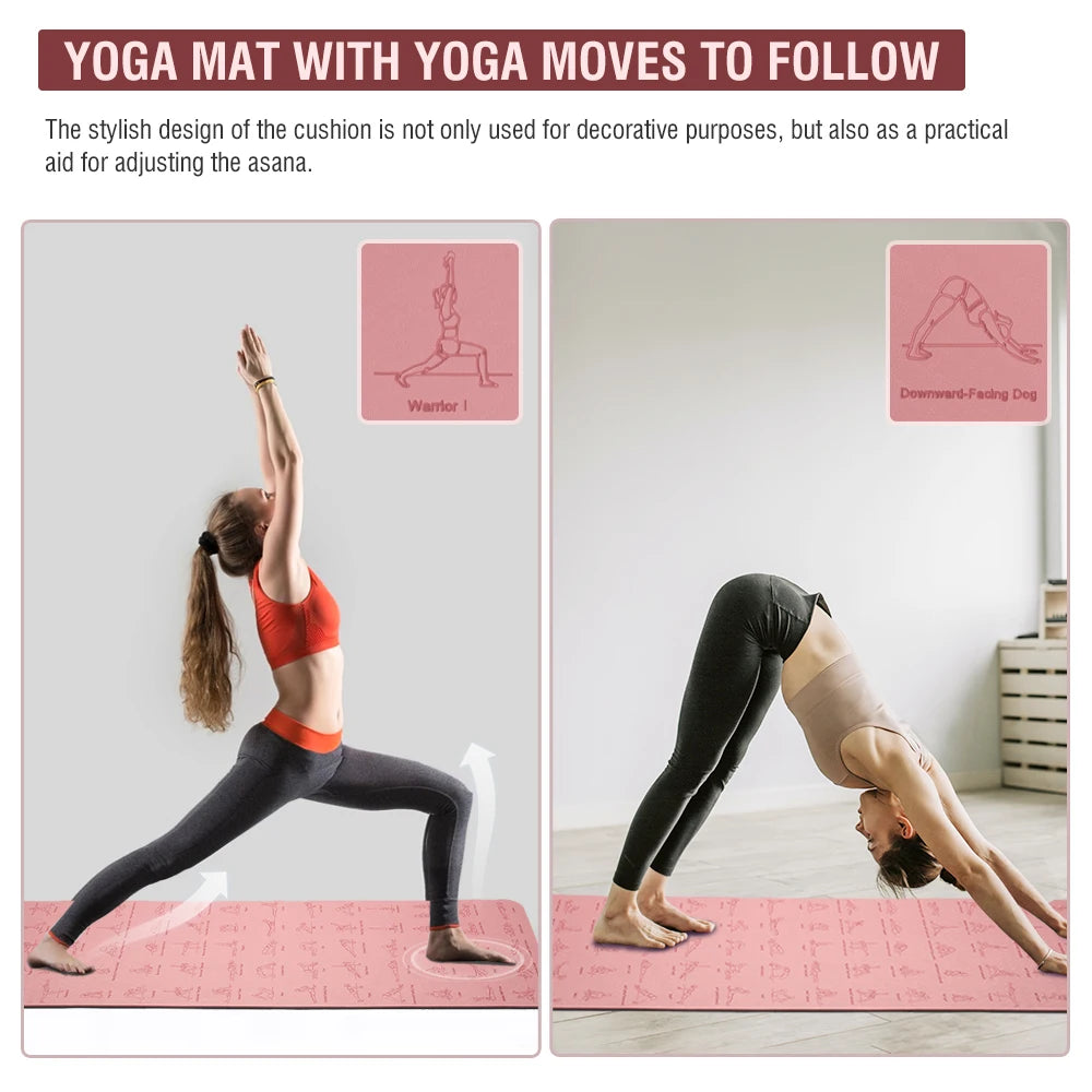Estera de Yoga TPE antideslizante con patrón 183*57cm 6mm estera de gimnasia de alta densidad ecológica adecuada para esteras deportivas de Yoga y Pilates